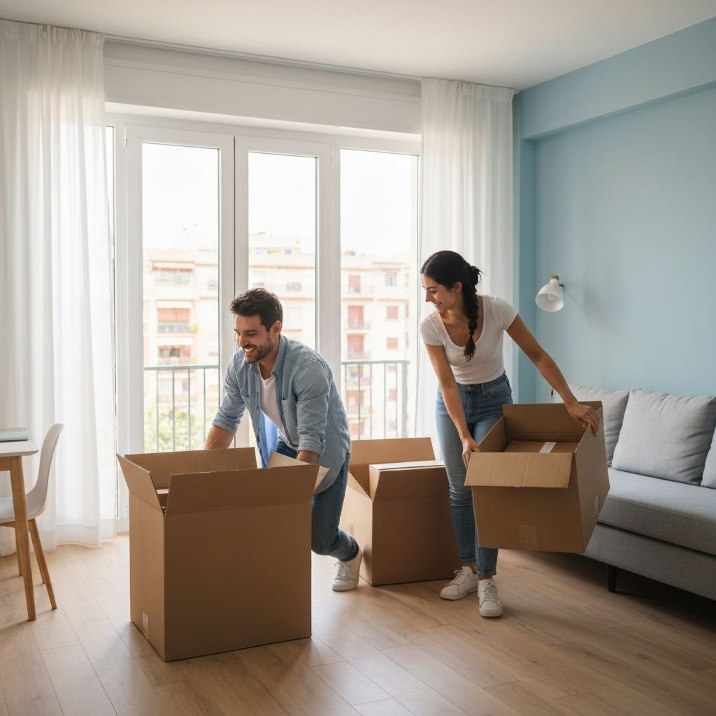 Professional couple settling into their new apartment in Spain